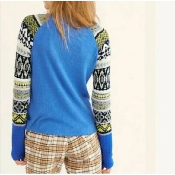 Free People Prism Fair Isle Sweater Blue S - Picture 2 of 16